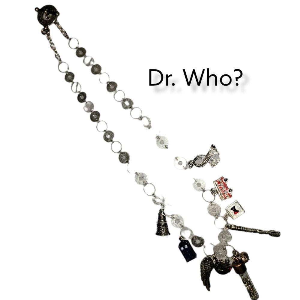 Whimsical Silver-Tone Charms Necklace – Doctor Who Inspired